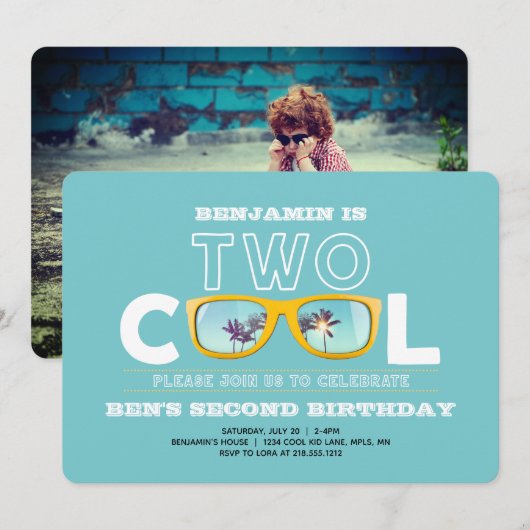 Invitation photo d'anniversaire deux cool (Devant / Derrière)