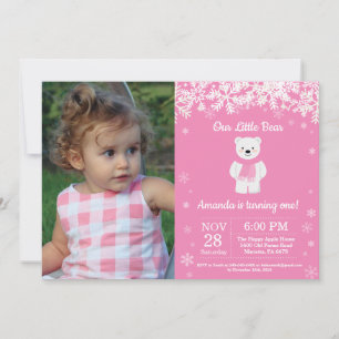 Invitation Photo d'anniversaire d'hiver d'ours polaire pour f