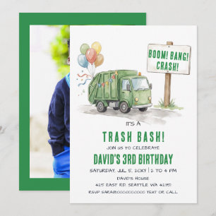 Invitation photo d'anniversaire du camion à ordure