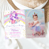 Invitation Photo d'anniversaire du Pastel Rainbow Unicorn