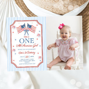 Invitation Photo d'anniversaire d'une fille tout américaine l