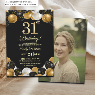 Invitation Photo d'anniversaire élégant avec paillettes noire