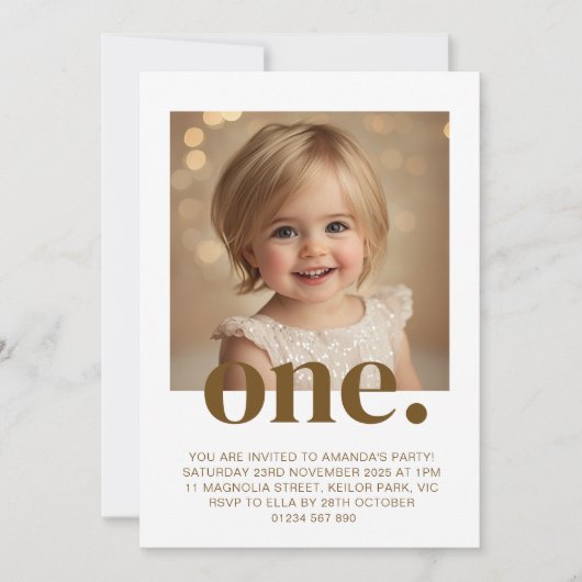 Invitation photo d'anniversaire en Brown et blanc (Devant)