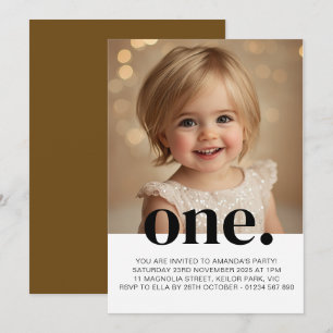 Invitation photo d'anniversaire en Brown et blanc
