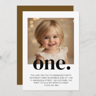 Invitation photo d'anniversaire en Brown et blanc