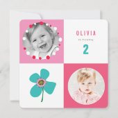 Invitation photo d'anniversaire fille Carrés Pop B (Devant)