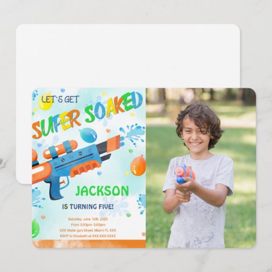 Invitation photo d'anniversaire garçon pistolet à  (Devant / Derrière)