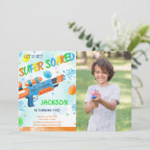 Invitation photo d'anniversaire garçon pistolet à  (Debout devant)