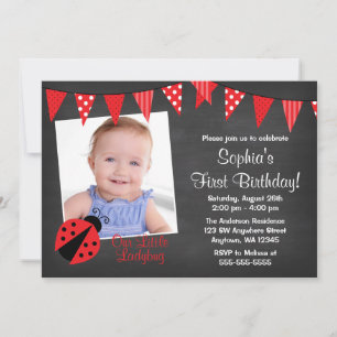 Invitation Photo d'anniversaire Ladybug sur tableau noir