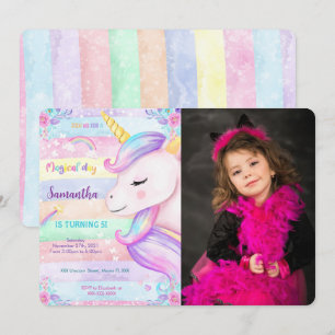 Invitation photo d'anniversaire licorne magique 