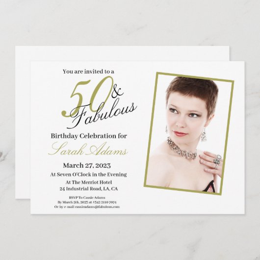 Invitation Photo d'anniversaire moderne 50 & fabuleux Gold (Devant / Derrière)