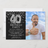 Invitation Photo d'anniversaire moderne Black & Silver 40th S (Devant)