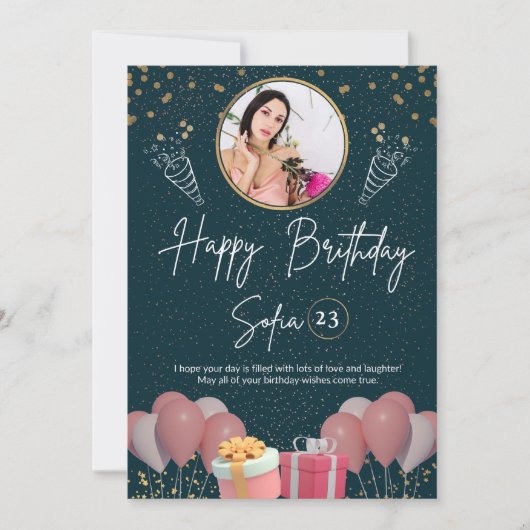 Invitation photo d'anniversaire moderne et heureuse élégante (Devant)
