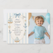 Invitation Photo d'anniversaire nautique | Bateau à voile ble (Devant)
