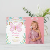 Invitation photo d'anniversaire papillon aquarelle (Debout devant)