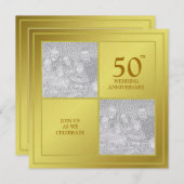 Invitation Photo d'anniversaire passé et présent Or (Brillant (Devant / Derrière)