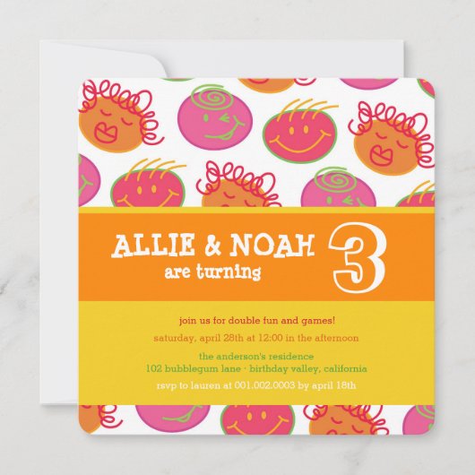 Invitation photo d'anniversaire pour jumeaux avec (Devant)