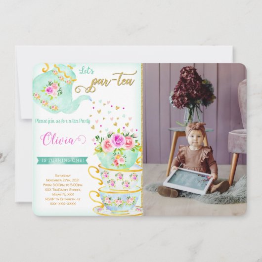 Invitation photo d'anniversaire pour une tea party (Devant)