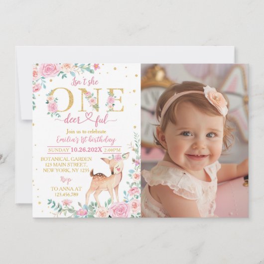 Invitation photo d'anniversaire rose (Devant)