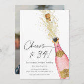 Invitation Photo d'anniversaire rose et or (Devant / Derrière)