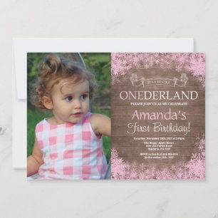Invitation Photo d'anniversaire rustique fille Onederland d'h
