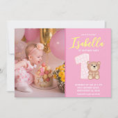 Invitation Photo d'anniversaire simple rose de la petite fill (Devant)