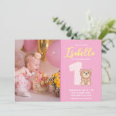 Invitation Photo d'anniversaire simple rose de la petite fill (Debout devant)