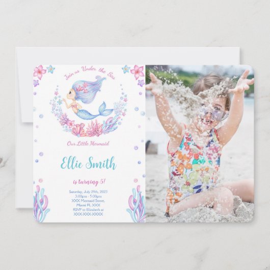 Invitation photo d'anniversaire sirène (Devant)