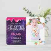 Invitation photo d'anniversaire slime (Debout devant)