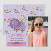 Invitation Photo d'anniversaire sur le thème des rollers rétr (Devant / Derrière)