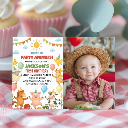 Invitation photo d'anniversaire Thème Animaux de l