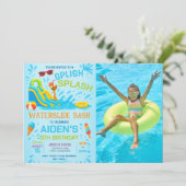 Invitation Photo d'anniversaire Toboggan à eau, Fê (Debout devant)