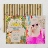 Invitation photo d'anniversaire tropical Aloha Lua (Devant / Derrière)