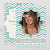 Invitation Photo d'anniversaire turquoise et grise (Devant / Derrière)
