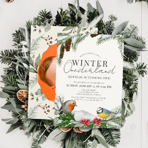 Invitation Photo d'anniversaire Winter Onederland Birds & Sno
