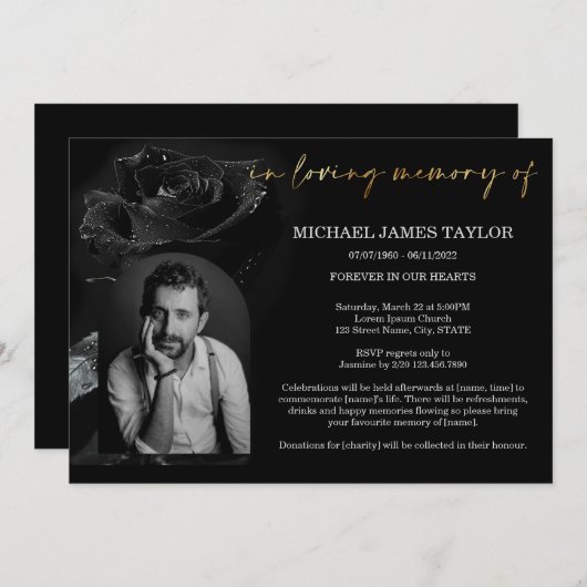 Invitation Photo D'Arc Élégante En Mémoire Amoureuse Funérail (Devant / Derrière)