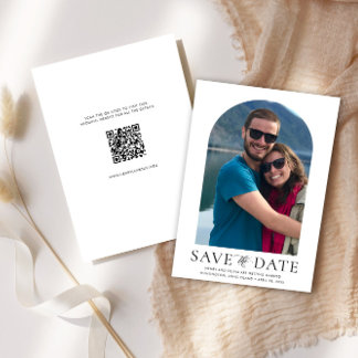 Invitation Photo d'arc moderne et code QR Mariage vertical