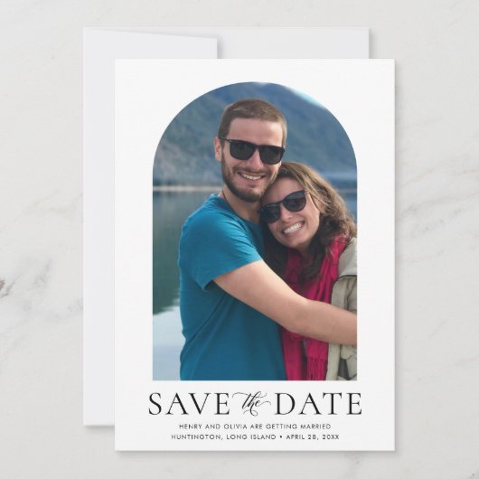 Invitation Photo d'arc moderne et code QR Mariage vertical (Devant)