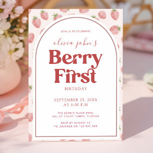 Invitation Photo d'arche de fille de fraise de premier annive