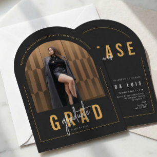 Invitation Photo d'architecture moderne Noir et Or Graduation