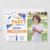 Invitation Photo d'arme à canon bleu et orange (Devant)