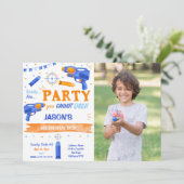 Invitation Photo d'arme à canon bleu et orange (Debout devant)