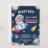 Invitation Photo d'astronaute dans l'espace pour un anniversa (Devant)