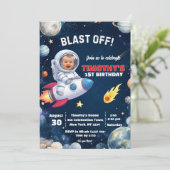 Invitation Photo d'astronaute dans l'espace pour un anniversa (Debout devant)