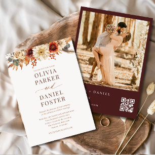 Invitation Photo d'automne moderne QR Code Mariage de automne