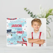 Invitation photo d'avion bleu (Debout devant)