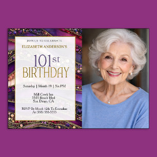 Invitation Photo de 101e anniversaire de Strata bijou en or p