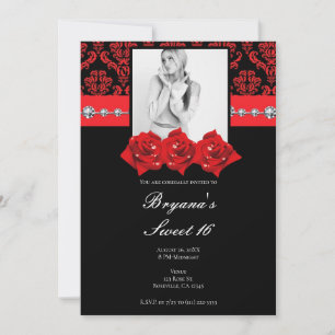 Invitation photo de 16 ans Fleurs de Damas Roses N