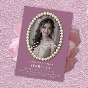 Invitation Photo de 18e anniversaire Élégante Perle Mauve