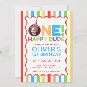 Invitation Photo de 1er anniversaire coloré de One Happy Dude